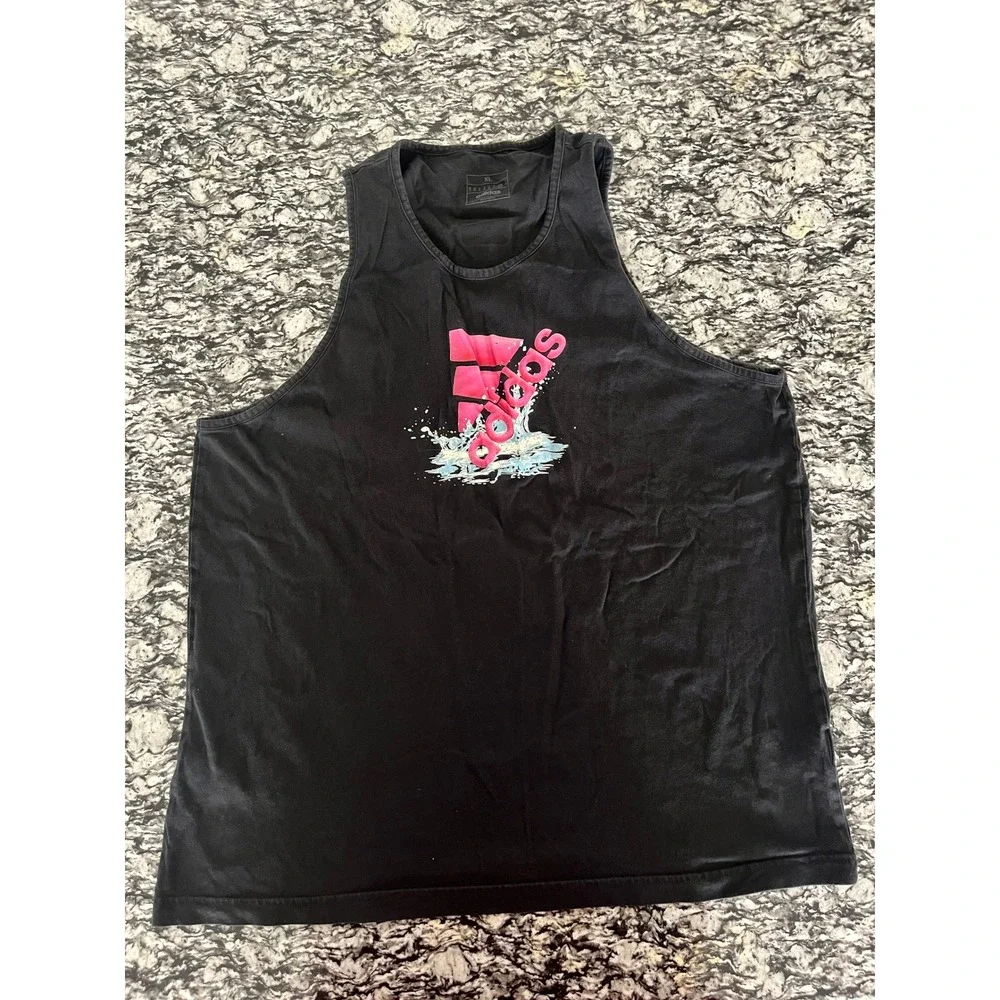 Adidas Mens XL Black Tank Top Pink Splash Logo Pool Shoes Only Sleeveless
